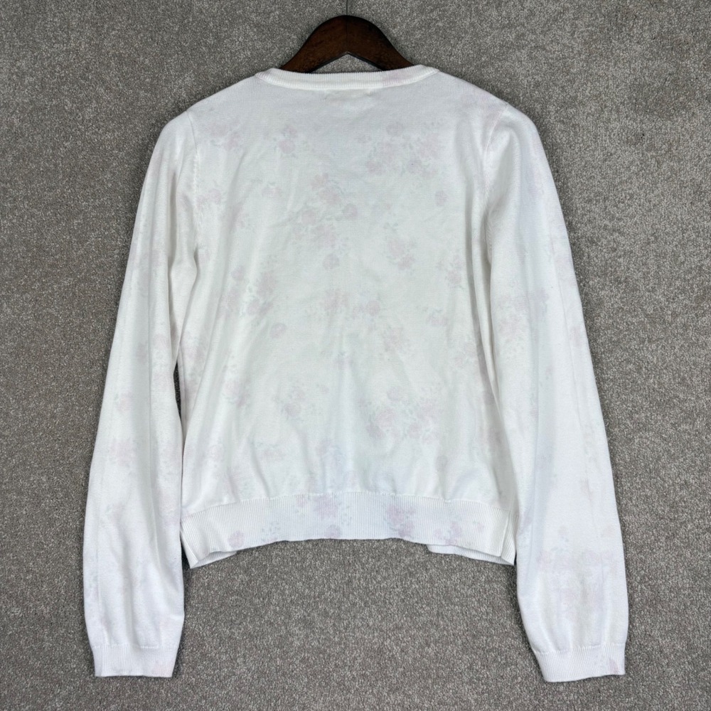 Aeropostale Womens White Floral Button Front Cardigan Sweater Large Pink Green - Picture 5 of 7